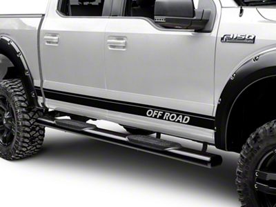 SEC10 Rocker Stripes with Off Road Lettering; Matte Black (97-24 F-150)