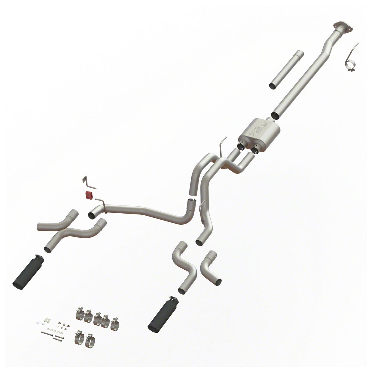 MaxFlow Xtreme F150 Dual Exhaust System with Black Tips; Side/Rear