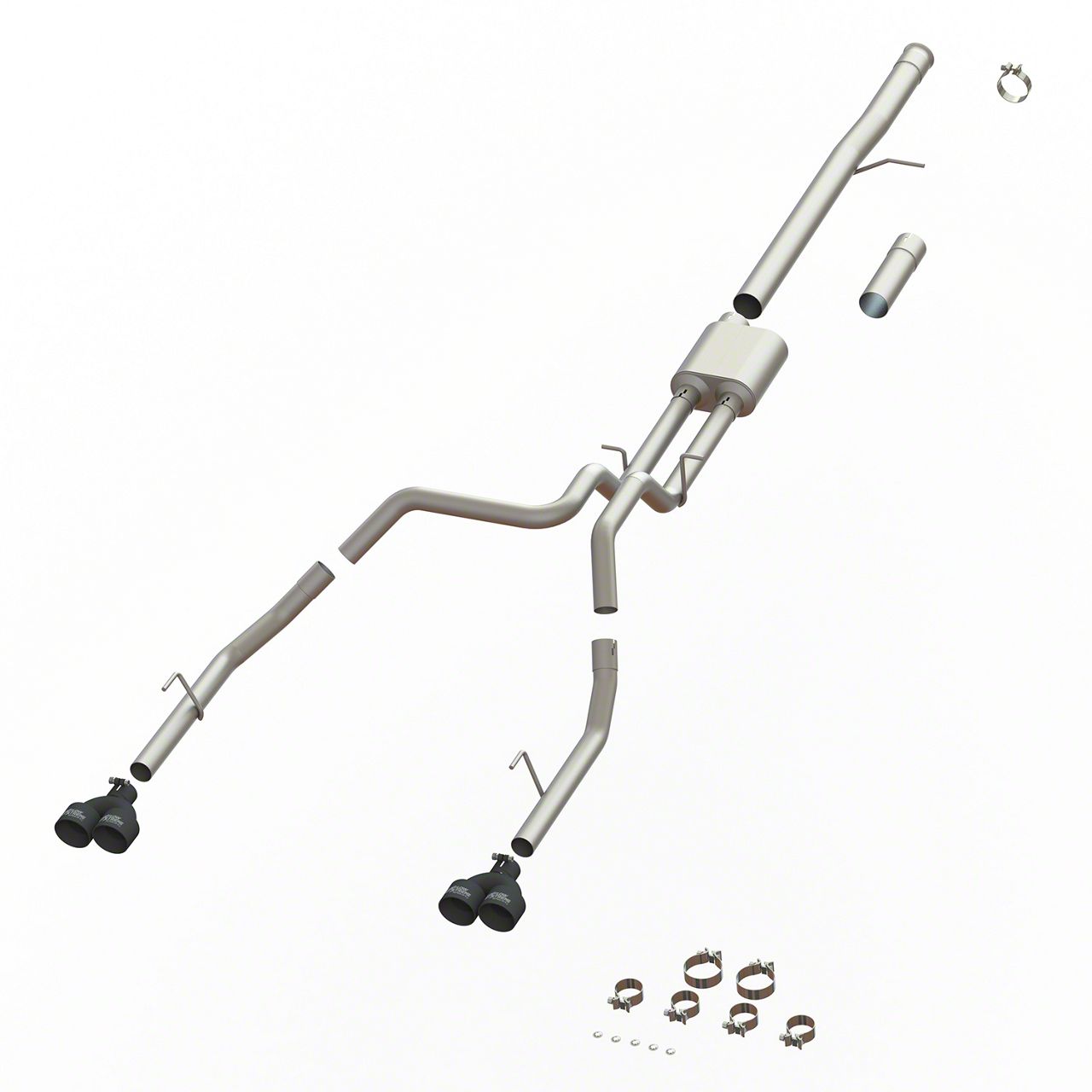 MaxFlow Xtreme Silverado 1500 Dual Exhaust System with Black Tips; Rear