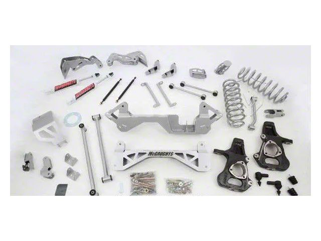 McGaughys Suspension 7 to 9-Inch Premium Suspension Lift Kit with Shocks; Silver with Stainless Steel Inserts (14-18 2WD Sierra 1500 w/ Stock Cast Aluminum or Stamped Steel Control Arms, Excluding Denali)