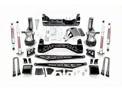 McGaughys Suspension 7 to 9-Inch Premium Suspension Lift Kit with Shocks; Black with Stainless Steel Inserts (19-24 2WD Sierra 1500 w/o Single Mono Leaf Rear Suspension, Excluding Denali)
