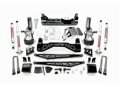 McGaughys Suspension 7 to 9-Inch Premium Suspension Lift Kit with Shocks; Black with Stainless Steel Inserts (19-23 2WD Sierra 1500 w/o Single Mono Leaf Rear Suspension, Excluding Denali)
