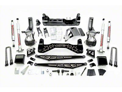 McGaughys Suspension 7 to 9-Inch Premium Suspension Lift Kit with Shocks; Black with Stainless Steel Inserts (19-24 4WD Sierra 1500 w/o Single Mono Leaf Rear Suspension, Excluding Denali)