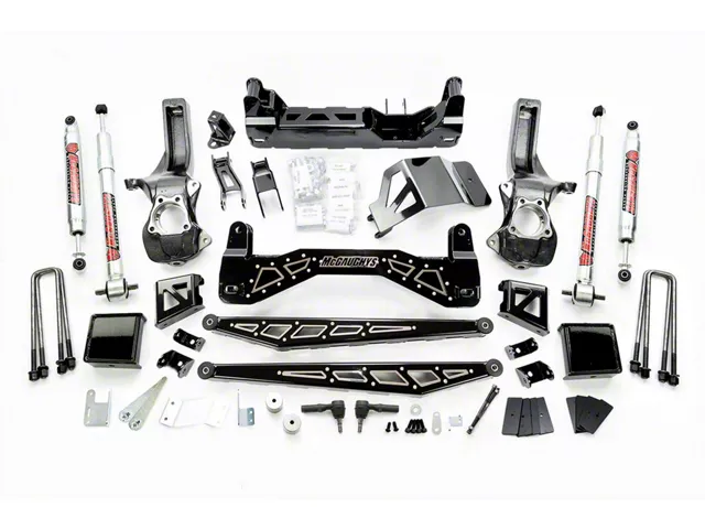 McGaughys Suspension 7 to 9-Inch Premium Suspension Lift Kit with Shocks; Black with Stainless Steel Inserts (19-24 4WD Sierra 1500 w/o Single Mono Leaf Rear Suspension, Excluding Denali)