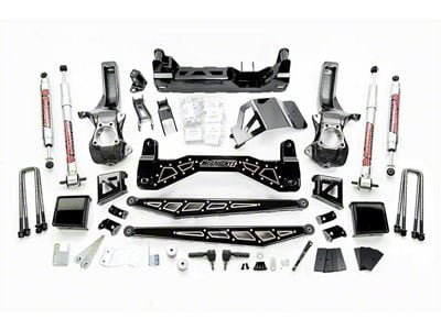 McGaughys Suspension 7 to 9-Inch Premium Suspension Lift Kit with Shocks; Black with Stainless Steel Inserts (19-23 4WD Sierra 1500 w/o Single Mono Leaf Rear Suspension, Excluding Denali)