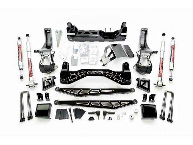 McGaughys Suspension 7 to 9-Inch Premium Suspension Lift Kit with Shocks; Black with Stainless Steel Inserts (19-24 2WD Silverado 1500 w/o Single Mono Leaf Rear Suspension)
