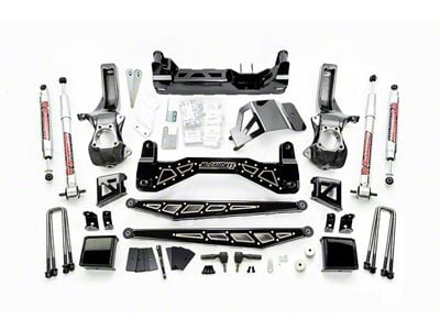 McGaughys Suspension 7 to 9-Inch Premium Suspension Lift Kit with Shocks; Black with Stainless Steel Inserts (19-23 2WD Silverado 1500 w/o Single Mono Leaf Rear Suspension)