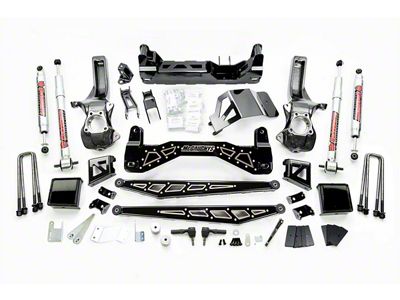 McGaughys Suspension 7 to 9-Inch Premium Suspension Lift Kit with Shocks; Black with Stainless Steel Inserts (19-24 4WD Silverado 1500 w/o Single Mono Leaf Rear Suspension)