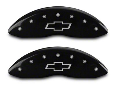 MGP Brake Caliper Covers with Bowtie Logo; Black; Front and Rear (14-18 Silverado 1500)