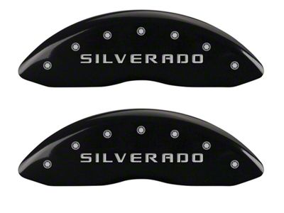 MGP Brake Caliper Covers with Silverado Logo; Black; Front and Rear (07-13 Silverado 1500)
