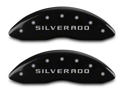 MGP Brake Caliper Covers with Silverado Logo; Black; Front and Rear (14-18 Silverado 1500)