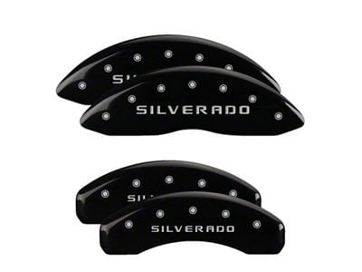 MGP Brake Caliper Covers with Silverado Logo; Black; Front and Rear (99-06 Silverado 1500)