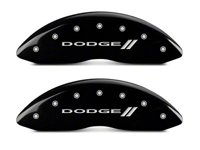 MGP Brake Caliper Covers with Dodge Stripes Logo; Black; Front and Rear (02-05 RAM 1500, Excluding SRT-10)