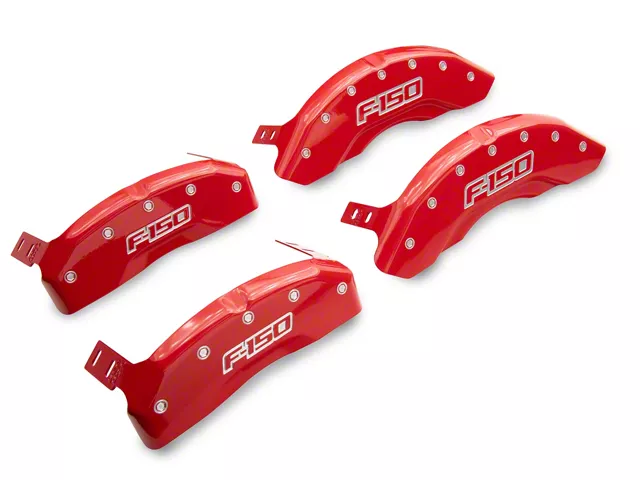 MGP Brake Caliper Covers with 2009 Style F-150 Logo; Red; Front and Rear (12-14 F-150; 15-20 F-150 w/ Manual Parking Brake)