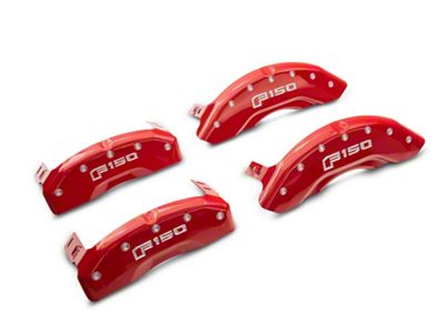 MGP Brake Caliper Covers with 2015 Style F-150 Logo; Red; Front and Rear (12-14 F-150; 15-20 F-150 w/ Manual Parking Brake)