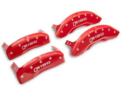 MGP Brake Caliper Covers with 2015 Style F-150 Logo; Red; Front and Rear (15-20 F-150 w/ Electric Parking Brake)