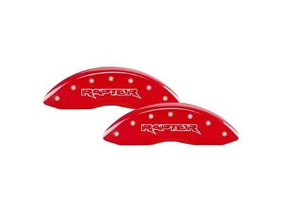 MGP Brake Caliper Covers with Raptor Logo; Red; Front and Rear (2020 F-150 w/ Electric Parking Brake)