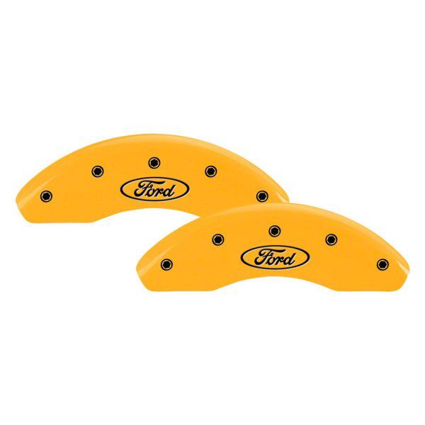 MGP Brake Caliper Covers with Ford Oval Logo; Yellow; Front and Rear (21-24 F-150, Excluding Raptor)