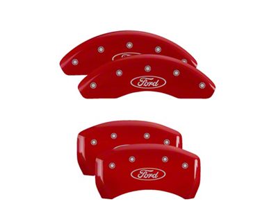 MGP Brake Caliper Covers with Ford Oval Logo; Red; Front and Rear (22-26 Maverick)