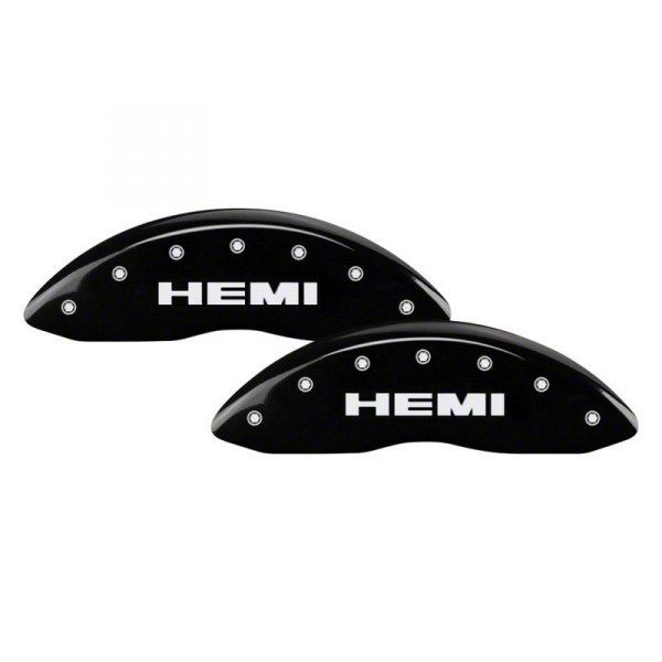 MGP RAM 1500 Brake Caliper Covers with HEMI Logo; Black; Front and Rear