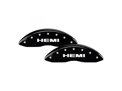 MGP Brake Caliper Covers with HEMI Logo; Black; Front and Rear (19-25 RAM 1500 w/ Standard Rear Calipers)