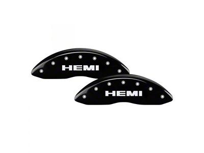 MGP Brake Caliper Covers with HEMI Logo; Black; Front and Rear (19-24 RAM 1500 w/ Standard Rear Calipers)