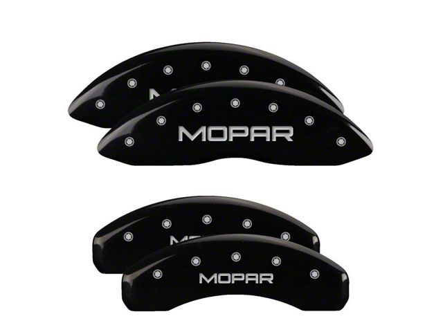 MGP Brake Caliper Covers with MOPAR Logo; Black; Front and Rear (19-24 RAM 1500 w/ Standard Rear Calipers)