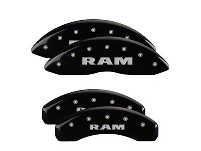 MGP Brake Caliper Covers with RAM Logo; Black; Front and Rear (19-24 RAM 1500 w/ Standard Rear Calipers)