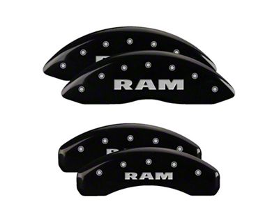 MGP Brake Caliper Covers with RAM Logo; Black; Front and Rear (19-25 RAM 1500 w/ Standard Rear Calipers)