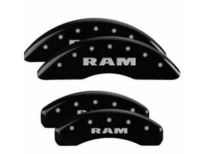 MGP Brake Caliper Covers with RAM Logo; Black; Front and Rear (19-25 RAM 1500 w/ Alternate Rear Calipers)