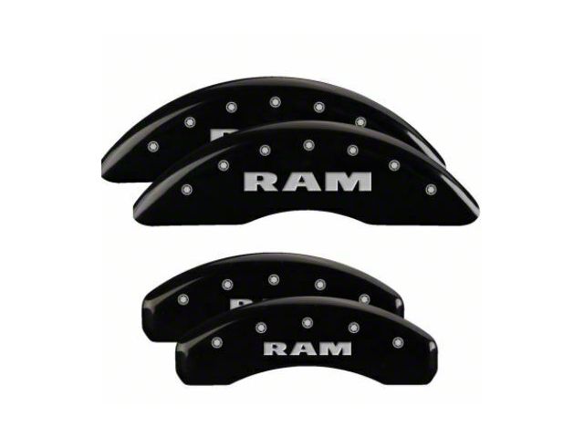 MGP Brake Caliper Covers with RAM Logo; Black; Front and Rear (19-24 RAM 1500 w/ Alternate Rear Calipers)