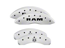 MGP Brake Caliper Covers with RAM and RAMHEAD Logo; White; Front and Rear (19-26 RAM 1500 w/ Alternate Rear Calipers)