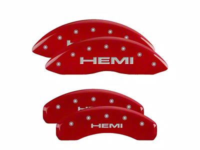 MGP Brake Caliper Covers with HEMI Logo; Red; Front and Rear (19-24 RAM 1500 w/ Alternate Rear Calipers)