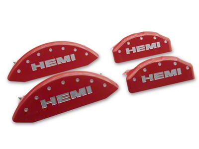 MGP Brake Caliper Covers with HEMI Logo; Red; Front and Rear (19-25 RAM 1500 w/ Alternate Rear Calipers)