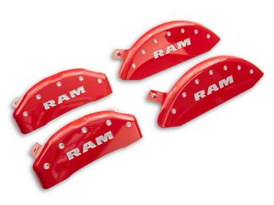 MGP Brake Caliper Covers with RAM Logo; Red; Front and Rear (19-25 RAM 1500 w/ Standard Rear Calipers & 20+-Inch Wheels)