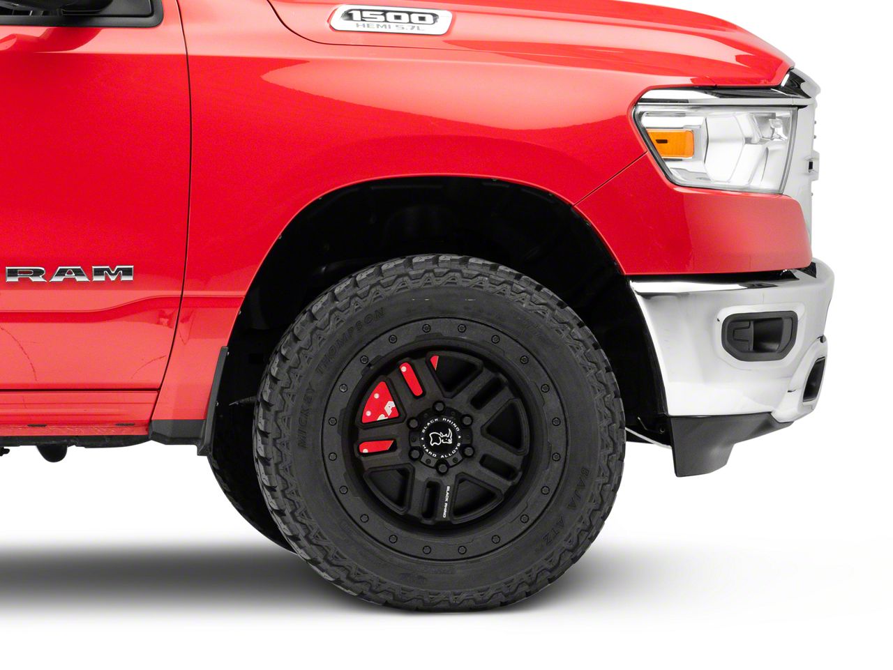 MGP Brake Caliper Covers with RAM Logo Red Front and Rear 19 25 RAM 1500 w Standard Rear Calipers 20 Inch Wheels