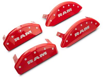 MGP Brake Caliper Covers with RAM Logo; Red; Front and Rear (19-24 RAM 1500 w/ Alternate Rear Calipers)