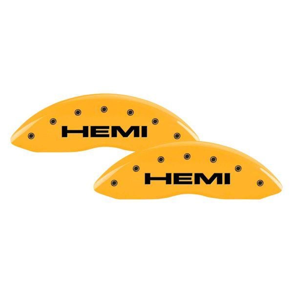MGP RAM 1500 Brake Caliper Covers with HEMI Logo; Yellow; Front and