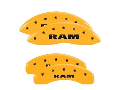 MGP Brake Caliper Covers with RAM Logo; Yellow; Front and Rear (19-24 RAM 1500 w/ Standard Rear Calipers)