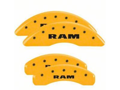 MGP Brake Caliper Covers with RAM Logo; Yellow; Front and Rear (19-24 RAM 1500 w/ Alternate Rear Calipers)