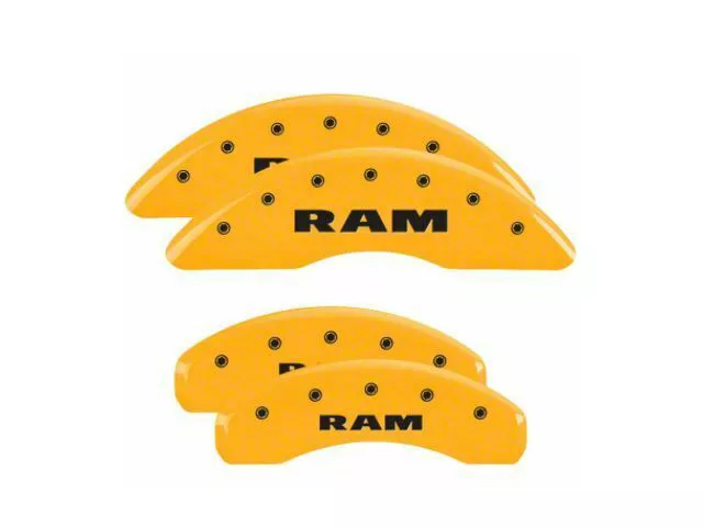 MGP Brake Caliper Covers with RAM Logo; Yellow; Front and Rear (19-24 RAM 1500 w/ Alternate Rear Calipers)