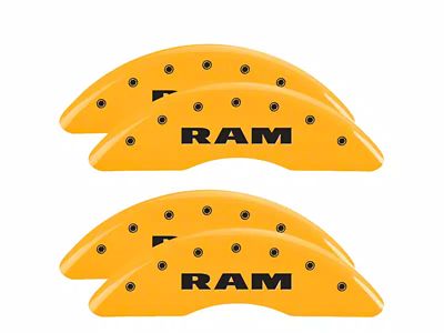 MGP Brake Caliper Covers with RAM Logo; Yellow; Front and Rear (19-24 RAM 2500)