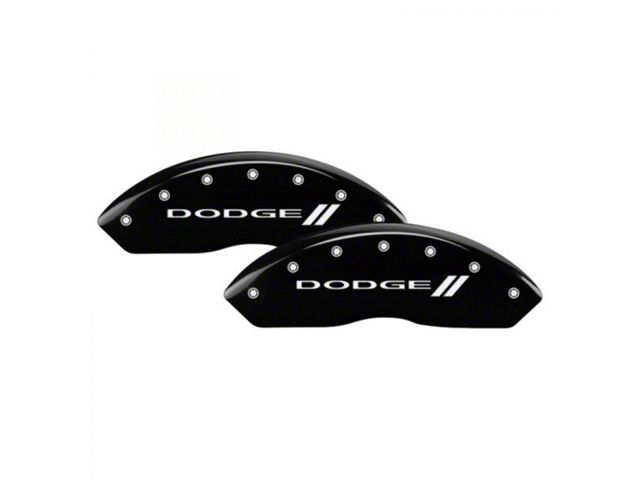 MGP Brake Caliper Covers with Dodge Stripes Logo; Black; Front and Rear (2010 RAM 3500 SRW)