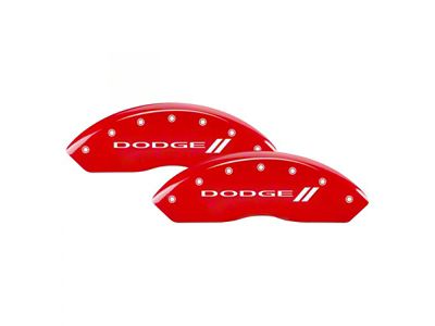 MGP Brake Caliper Covers with Dodge Stripes Logo; Red; Front and Rear (2010 RAM 3500 SRW)