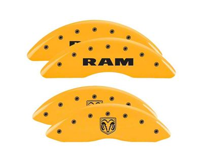 MGP Brake Caliper Covers with RAM and RAMHEAD Logo; Yellow; Front and Rear (2010 RAM 3500 SRW)
