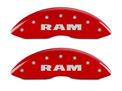 MGP Brake Caliper Covers with RAM Logo; Red; Front and Rear (02-05 RAM 1500, Excluding SRT-10)