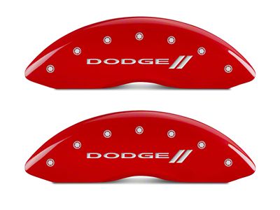 MGP Brake Caliper Covers with Dodge Stripes Logo; Red; Front and Rear (02-05 RAM 1500, Excluding SRT-10)