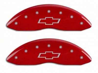 MGP Brake Caliper Covers with Bowtie Logo; Red; Front Only (07-13 Silverado 1500)