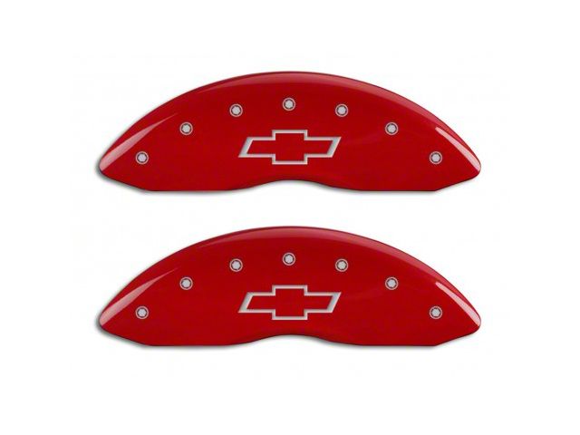 MGP Brake Caliper Covers with Bowtie Logo; Red; Front Only (07-13 Silverado 1500)