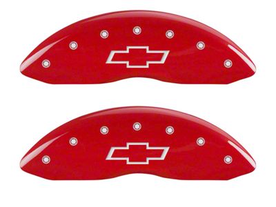 MGP Brake Caliper Covers with Bowtie Logo; Red; Front and Rear (07-13 Silverado 1500)